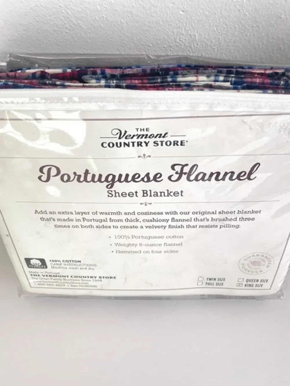 Vermont Country Store Portuguese Flannel King Sheet Blanket Plaid Cotton